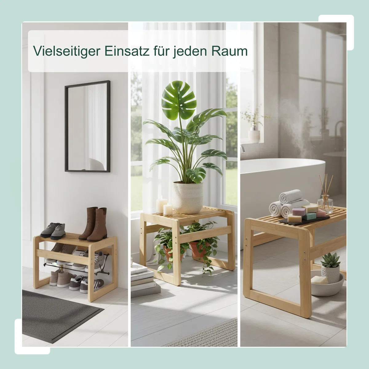 Relaxdays Badhocker, Bambus, kompakt, offene Bauweise, Saunahocker, HxBxT: 30 x 38 x 33 cm, Sitzbank Flur und Bad, Natur