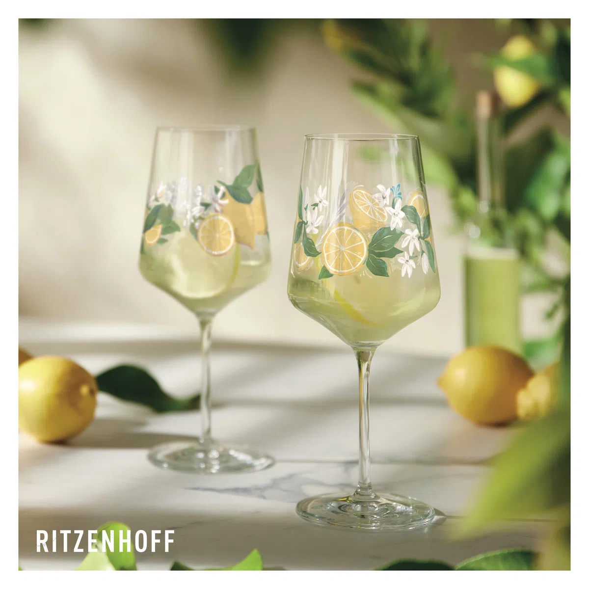 RITZENHOFF 6041006 Limoncello-Glas 500 ml - 2er-Set - Serie Sommertau - 2 Stück für Aperitif, Zitronen-Motiv bunt- Made in Germany