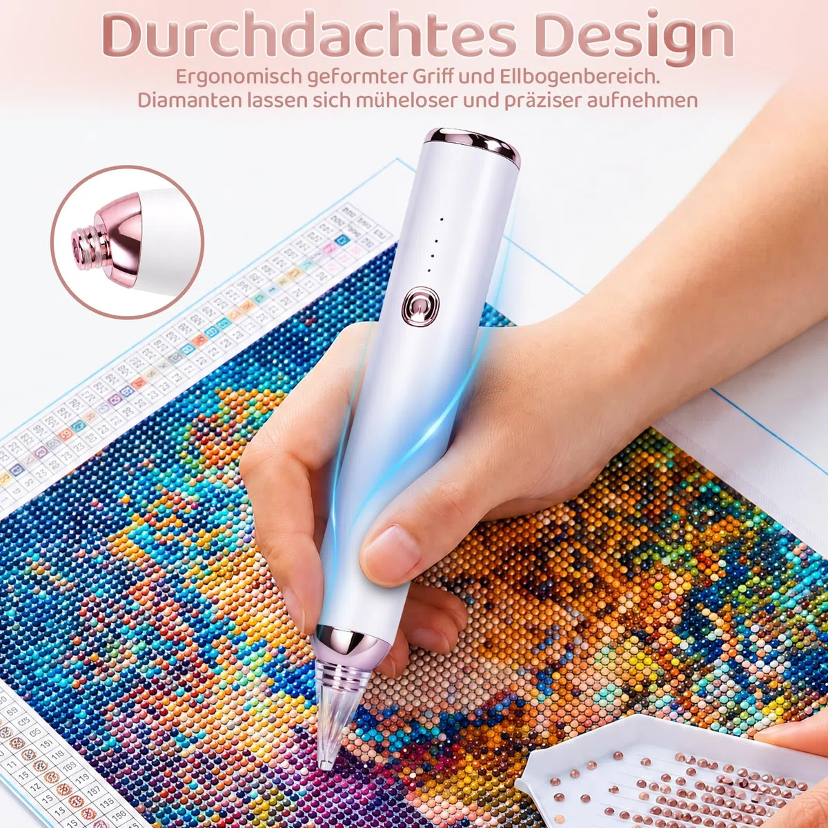 Yellcetoy Diamond Painting Stift Elektrisch, Kabelloser Automatischer Diamant Paiting Pen Set, 3 Saugstufen Wiederaufladbar Diamantmalerei Pen Zubehör für Erwachsene