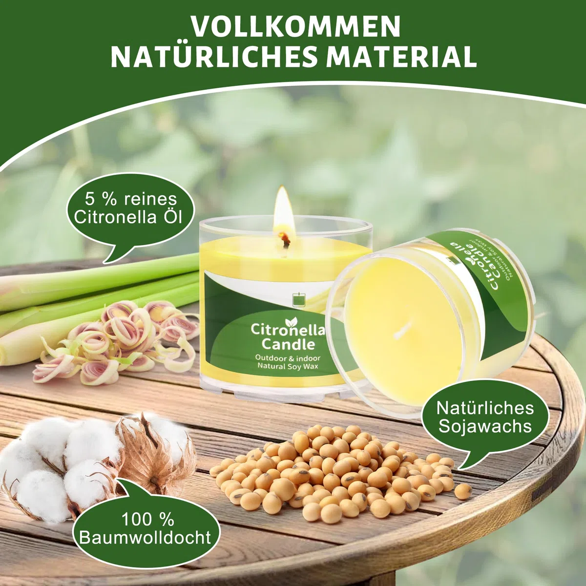 12 St Citronella Kerze Outdoor, 300 Std Draußen Citronella Duftlichter Klein Kerzen Natürliche Sojawachs Zitronella Garten Duft Kerze Indoor Draussen Sommergeschenk Set für Camping Picknick Terrasse