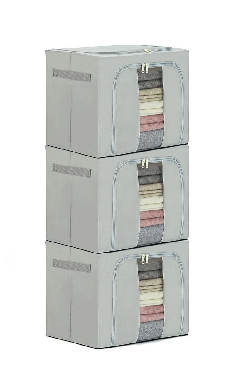 Aufbewahrungsbox mit Deckel, 3 (40L)Stück Kleideraufbewahrung & Organisation, Aufbewahrungstasche Schrank Organizer, Faltbar Umzugskartons Kleiderschrank mit Griff Boxen Aufbewahrung, 40*30*32cm