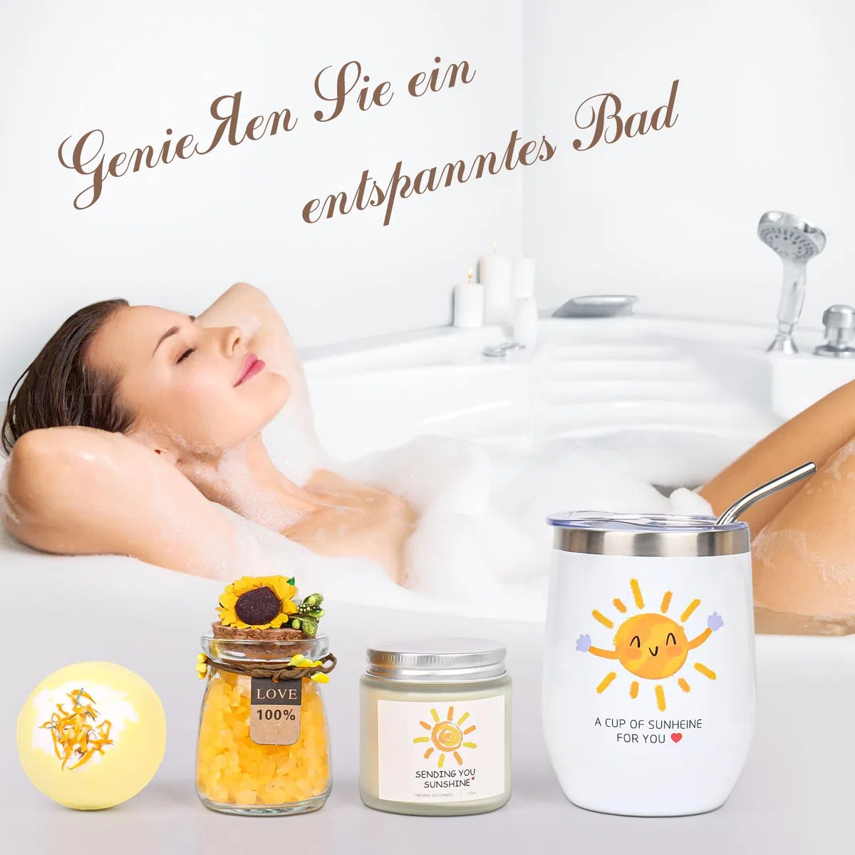 Geschenke für Frauen,Geburtstagsgeschenk Weihnachtsgeschenkbox für Frauen,EdelstahlBecher Geschenk mit Duftkerze und Handgefertigte Seife,Geschenk zum Erntedankfest für Mutter,Ehefrau,Schwester