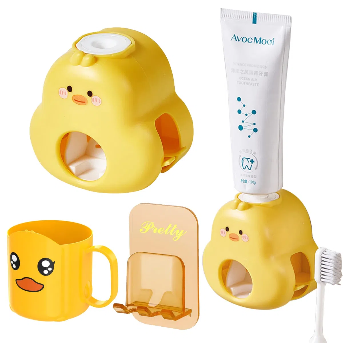 Zahnpastaspender Kinder Ohne Bohren Sonwaha Toothpaste Dispenser Kids,Zahnpasta Spender Automat Kinder mit Tasse Zahnbürstenhalter Kinder Kleine Gelbe Ente