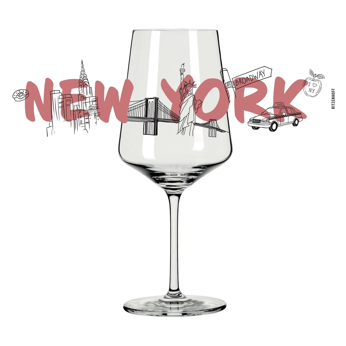 RITZENHOFF 8096008 Cocktail-Glas 500 ml, Serie Entdecker, mit New York Schriftzug, Rot, Schwarz - Made in Germany