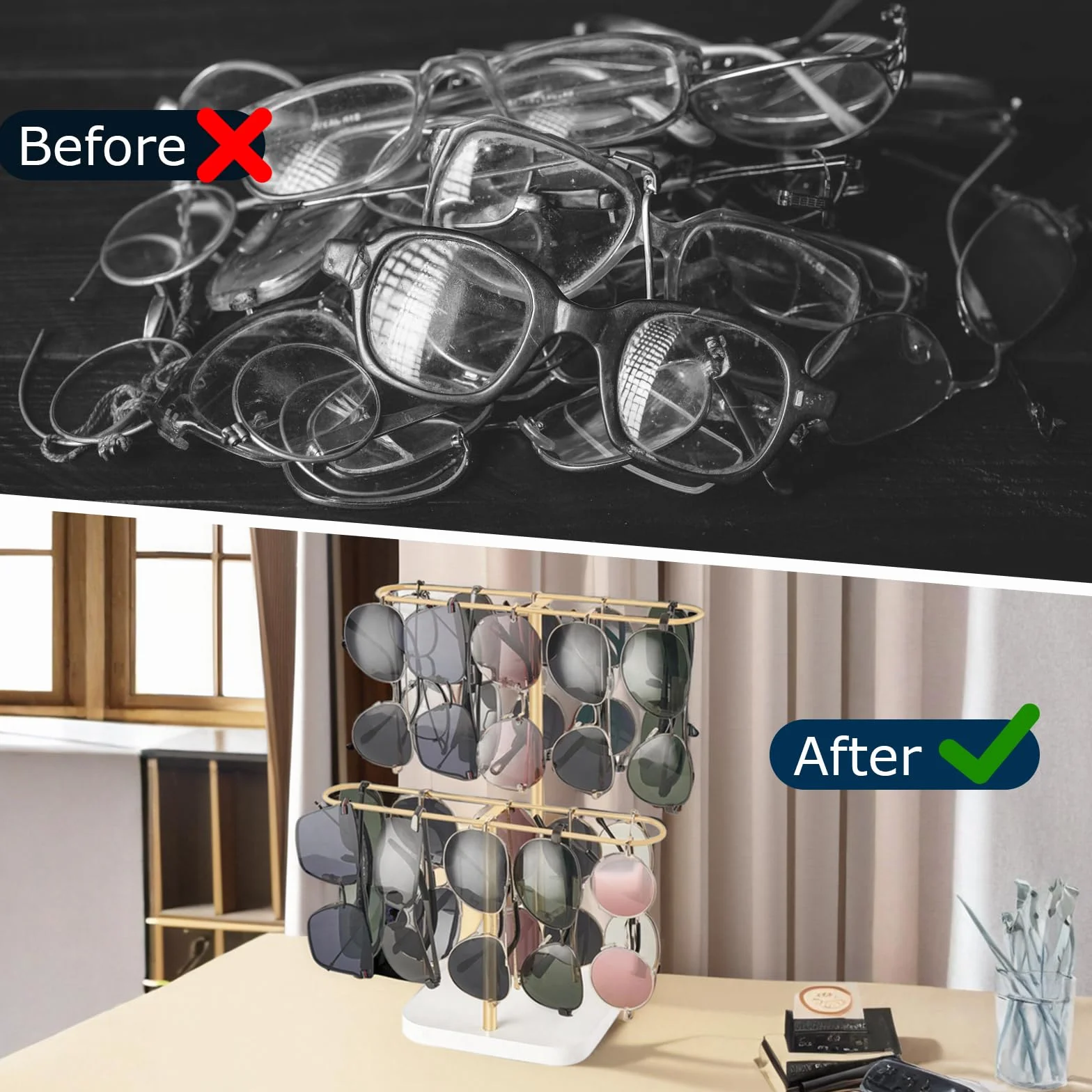 Sonnenbrillenhalter, Doppelstöckiger Brillenständer für 20 Brillen, Sonnenbrillen Display, Brillen Organizer für Tisch, Kommode, Schreibtisch, Arbeitsplatte, Schlafzimmer