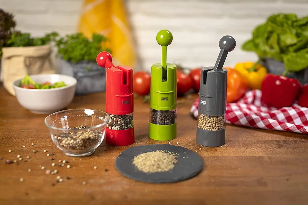KUHN RIKON Salzmühle & Pfeffermühle Ratchet Grinder, Gewürzmühle manuell, grün, verstellbares Keramikmahlwerk