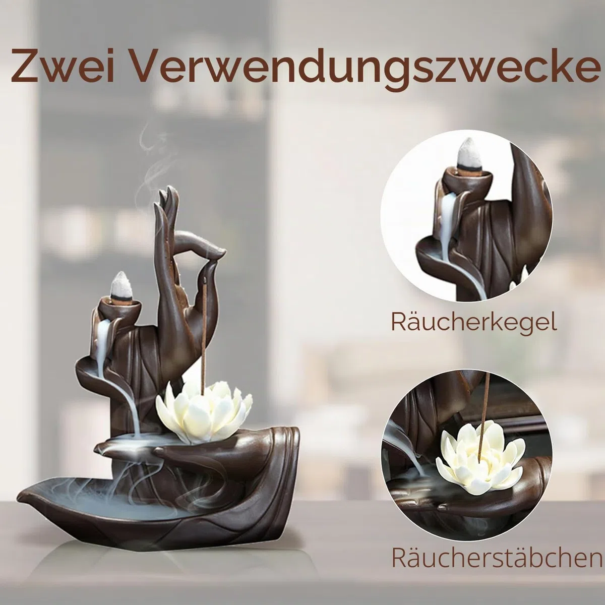 Lotus Räucherstäbchen Halter, Keramik Haus Dekoration Räuchergefäß Räucherstäbchenhalter mit 20 Rückfluss Räucherkegel+ 30 Räucherstäbchen