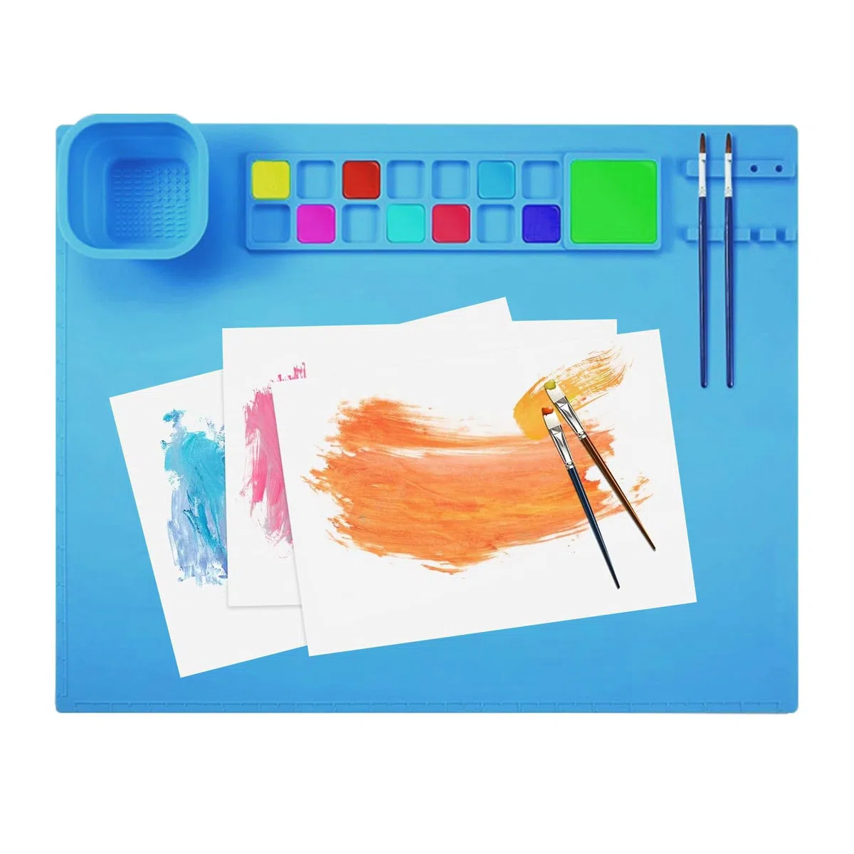 Silikon Malmatte, Bastelmatte Silikon 40*50cm, Antihaftbeschichtet Bastelmatte Kinder, Sbastelunterlage Kinder, Silikon Malmatte Mit Becher, Für Aquarell Schneiden Kunst Schöpfung Ton Und DIY-Projekte