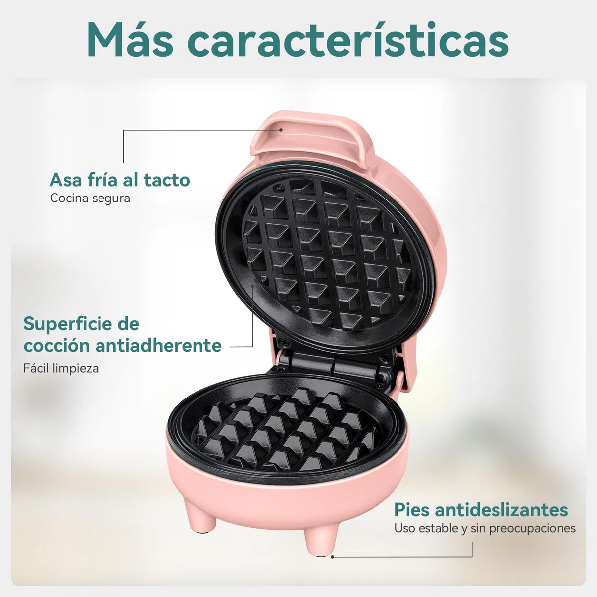 SNAILAR Mini Waffeleisen Belgische Waffel Maschine Kleines Waffeleisen Klassische, für Kindergeburtstage, Familienfeiern, Ostern oder Weihnachten, Niedlich kompaktes Design, 550 Watt, Rosa