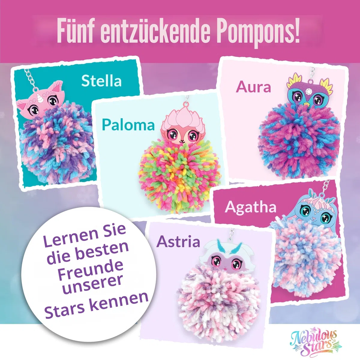 Nebulous Stars Pom-Pom Animoulous, Bastel-Set, Schlüsselanhänger, bunt