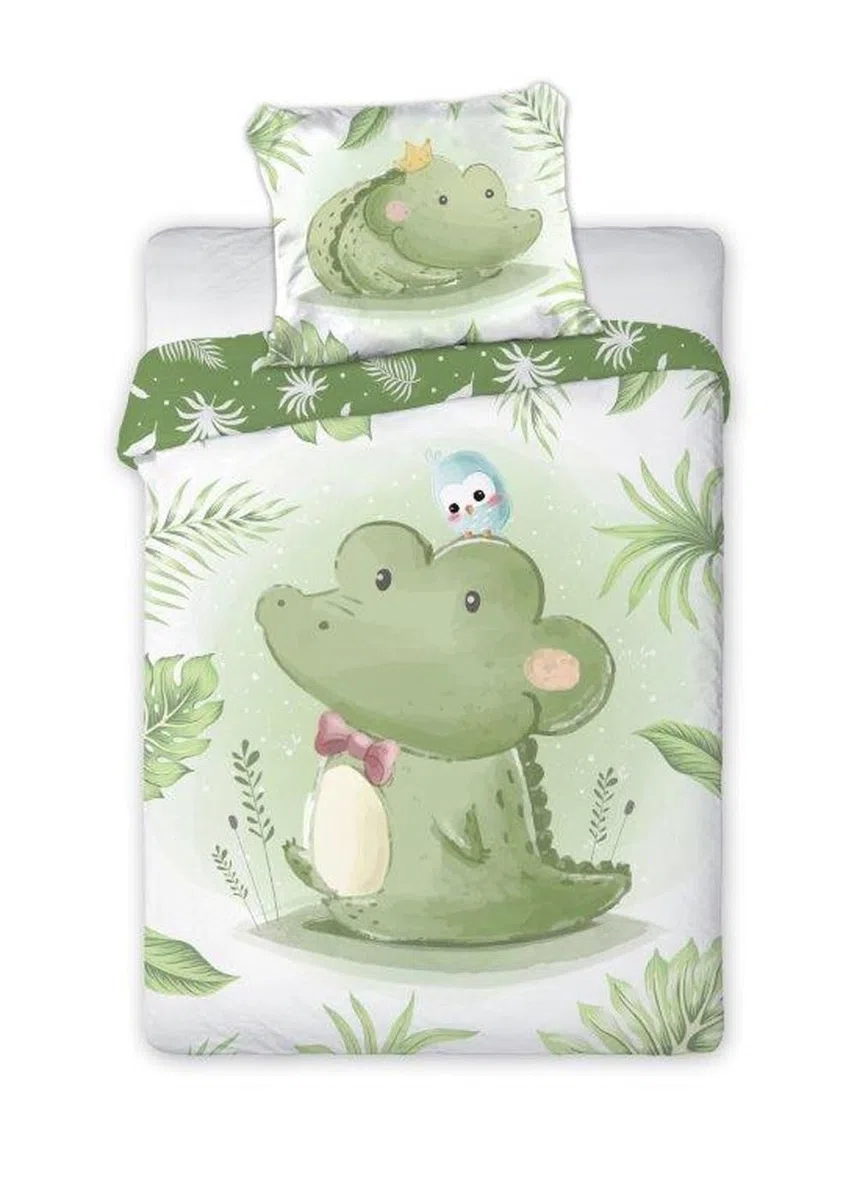 Kinderbettwäsche Set Motiv Krokodil Druckmotiv 100% Baumwolle Reißverschluss pflegeleicht Bettbezug 100x135 cm + Kissenbezug 40x60 cm