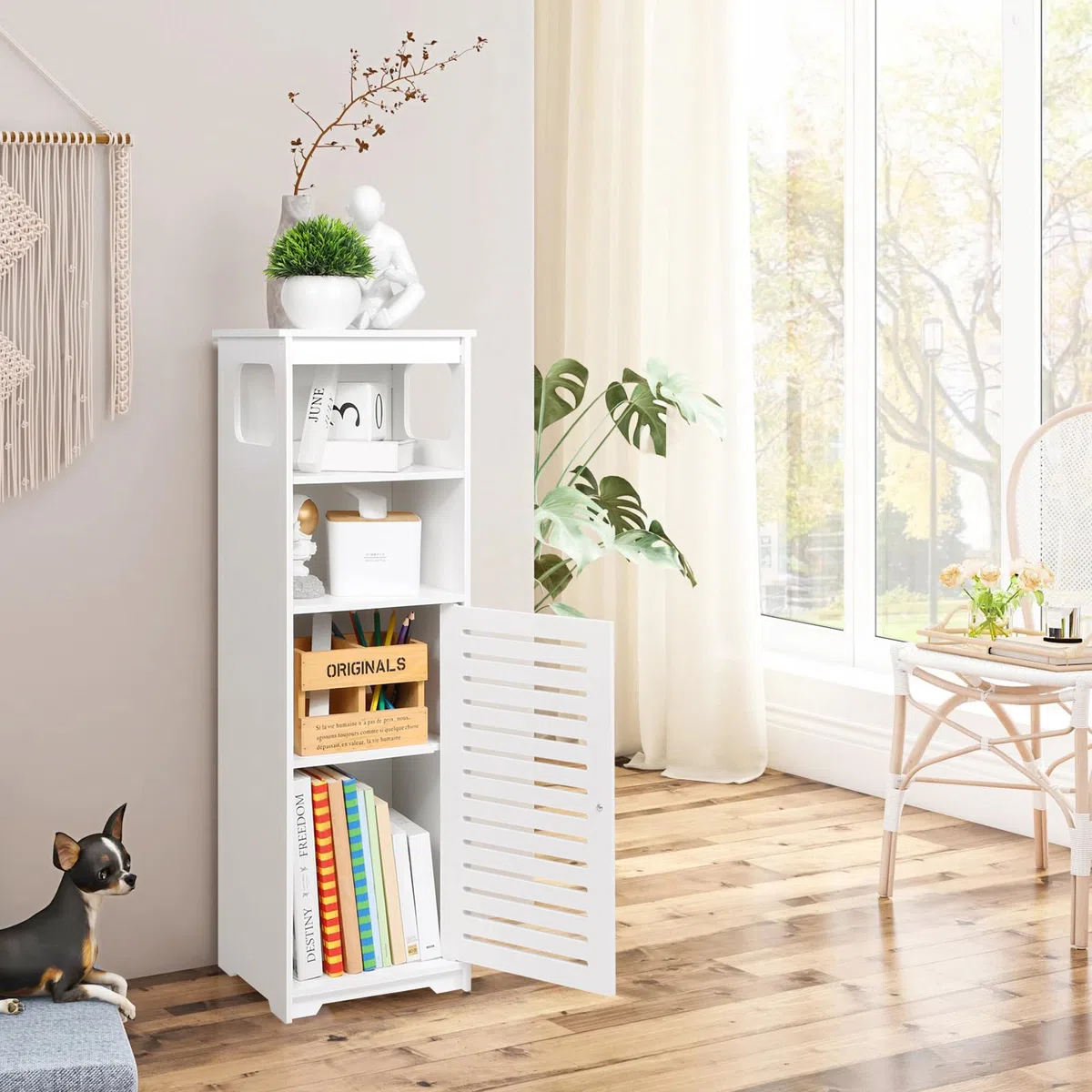UTOKON Wasserdichter Badezimmerschrank, weißer Boden, stehender Aufbewahrungsschrank, Heimaufbewahrung, Möbelregal, geeignet für WC, Schlafzimmer, Küche, Wohnzimmer (SD)