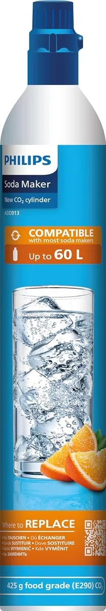 Philips Water ADD913/10 Sprudelwasserbereiter CO2-Zylinder, Edelstahl