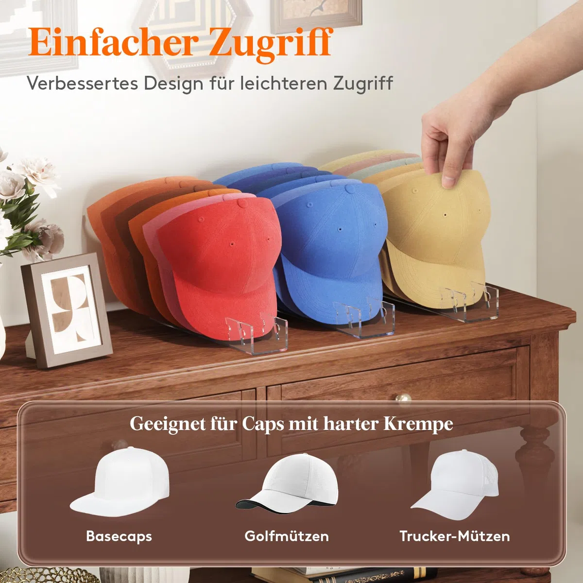 Lifewit Cap Halter, 3 Stück Kunststoff Kappen Organizer, Cap Aufbewahrung Fasst 21 Hüte, Desktop Cap Halterung, Kappenhalter für Schlafzimmer, Kleiderschränke, Kommoden und Wände, Transparente