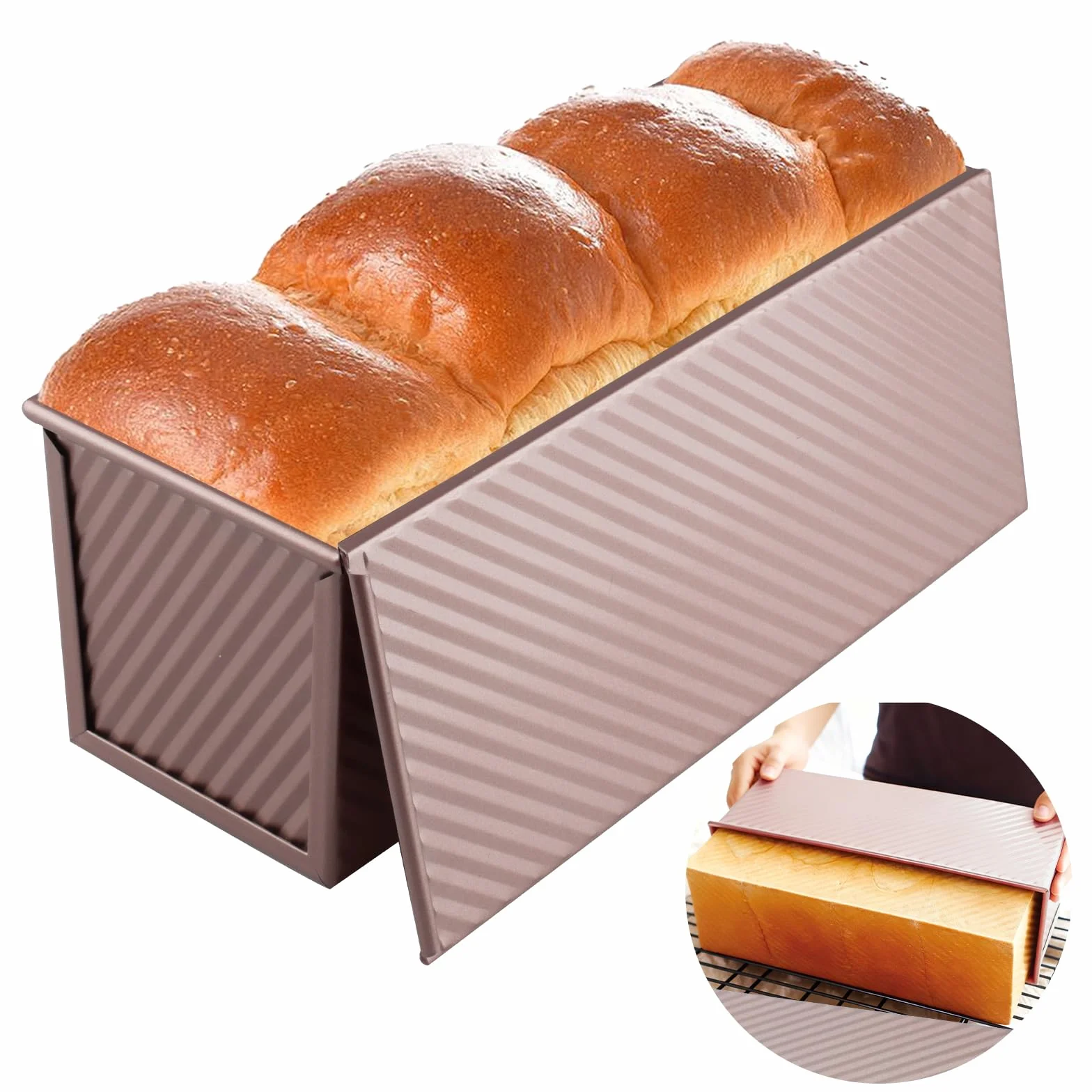 Toastbrot Backform Mit Deckel 1000g Teig Antihaft Kastenform Mit Deckel, Roségold Brotbackform Mit deckel Kohlenstoffstahl Toastbrot backform, zum Backen von Kuchen und Sandwiches im Backofen