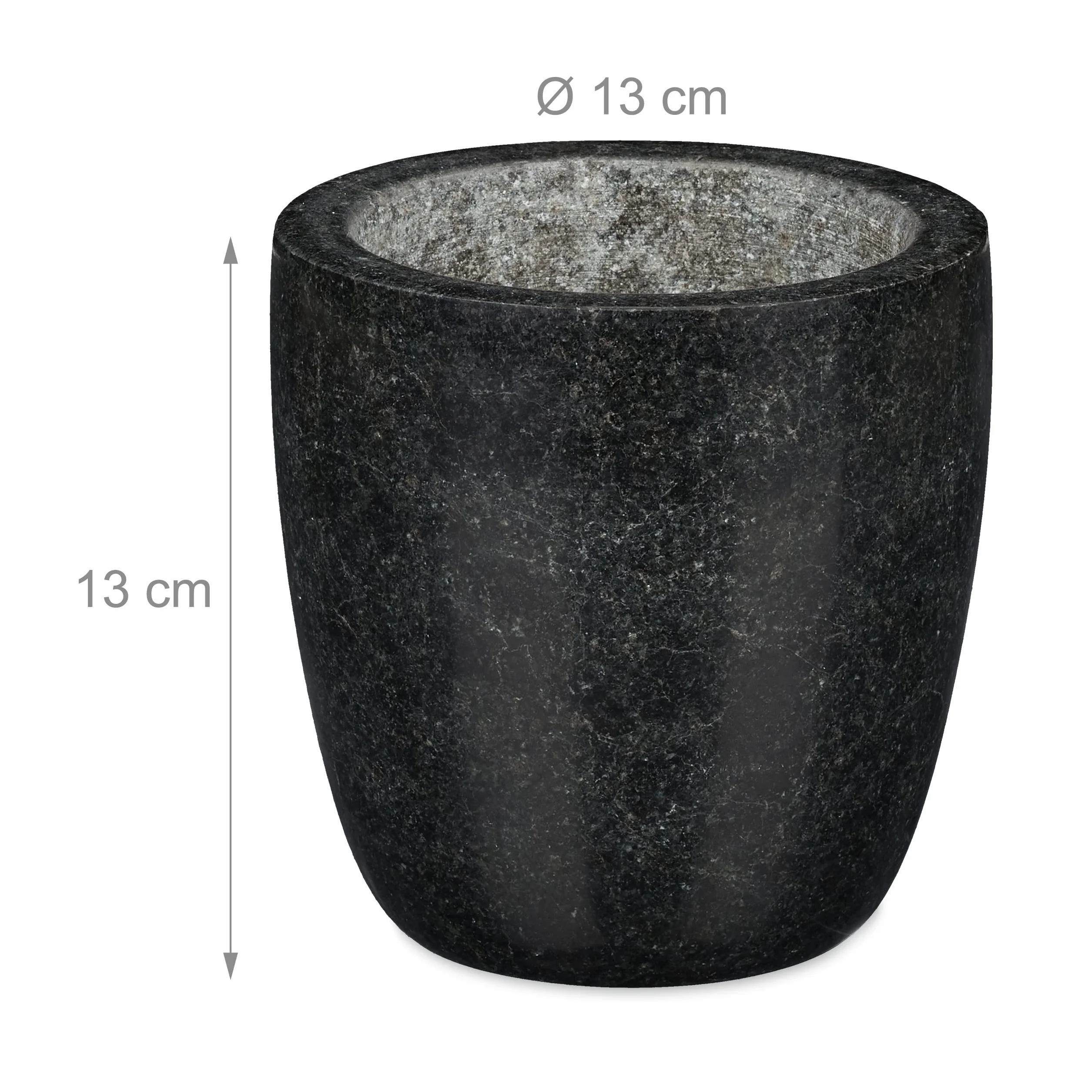 Relaxdays Granit Mörser mit Stößel, robust & langlebig, Gewürze, Kräuter, polierter Steinmörser, Ø 13 cm, 500ml, schwarz