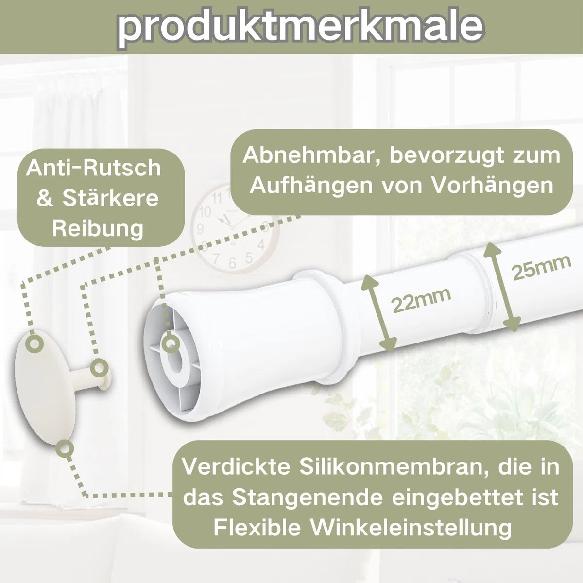 Venwemong Vorhangstange ohne Bohren Verstellbare Teleskopstange Gardinenstange belastbare Klemmstange zum Ausziehen durch Drehen Verstellbar, für ihre Gardinen, Trennwand und Balkon Weiß 85-160 cm