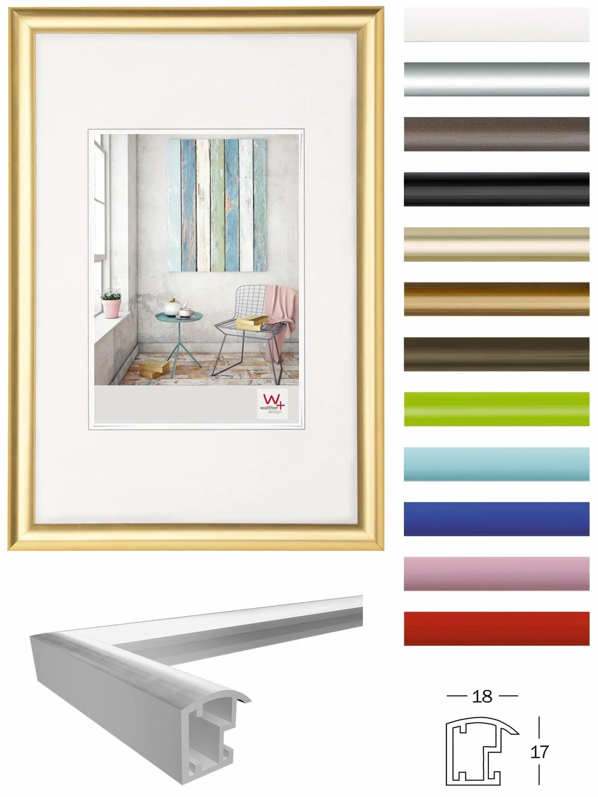 walther design Bilderrahmen weiss 50 x 70 cm Trendstyle Kunststoffrahmen KP070W