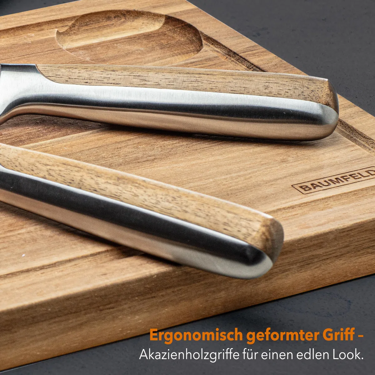 Grill- & Tranchierset 2-teilig – Fleischmesser mit Fleischgabel | BBQ Besteck für Steak & Braten (Silber)