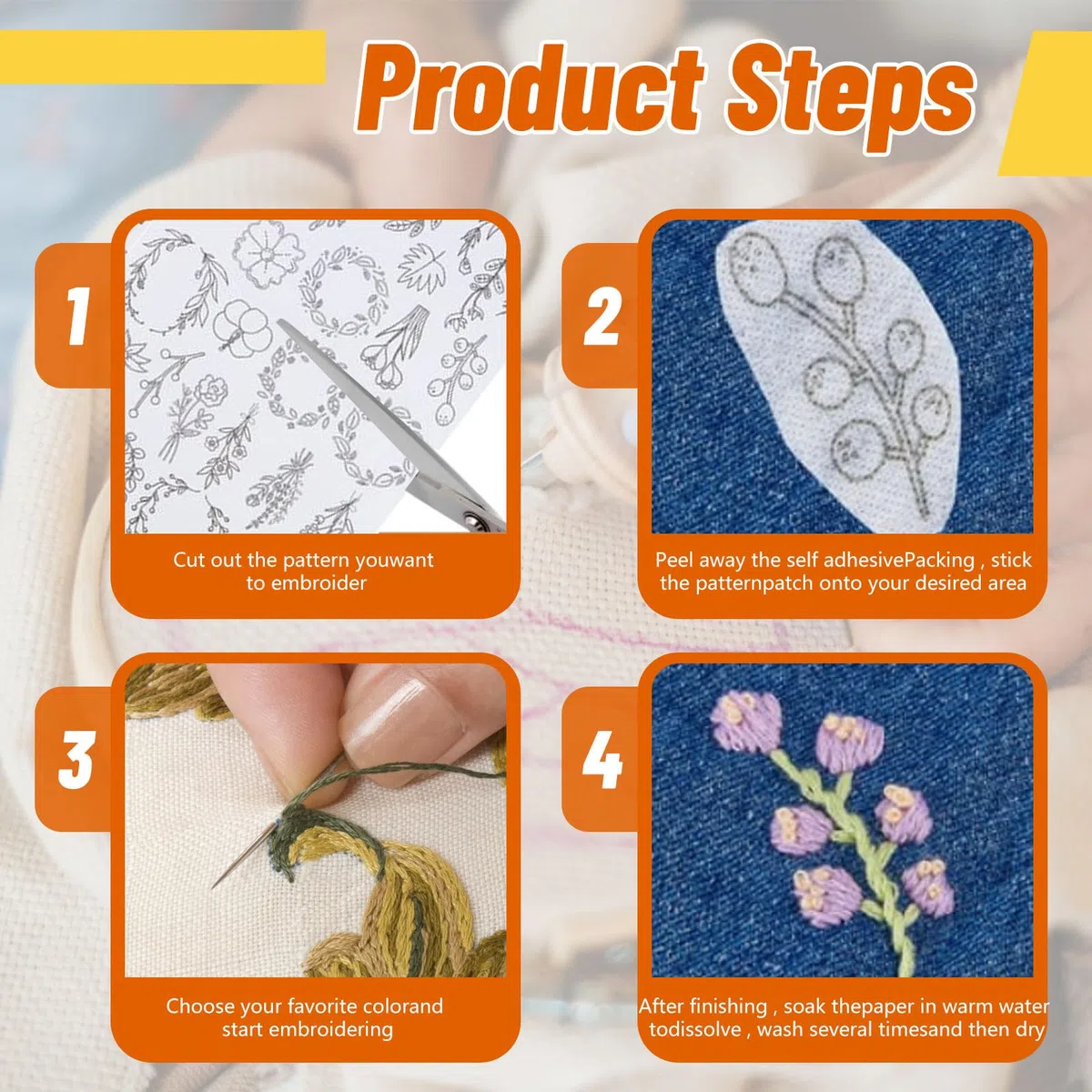 100 Stück Stickvorlagen, Stickvorlagen Wasserlöslich Sticken Vorlagen Stickvlies Wasserlöslich Vorlagen Stabilisatoren zum Handnähen, Sticken für DIY Projekte, Kleidung & Taschen Personalisieren (01)