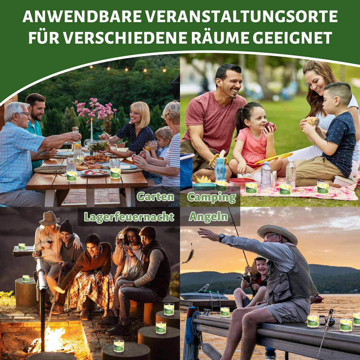 12 St Citronella Kerze Outdoor, 300 Std Draußen Citronella Duftlichter Klein Kerzen Natürliche Sojawachs Zitronella Garten Duft Kerze Indoor Draussen Sommergeschenk Set für Camping Picknick Terrasse