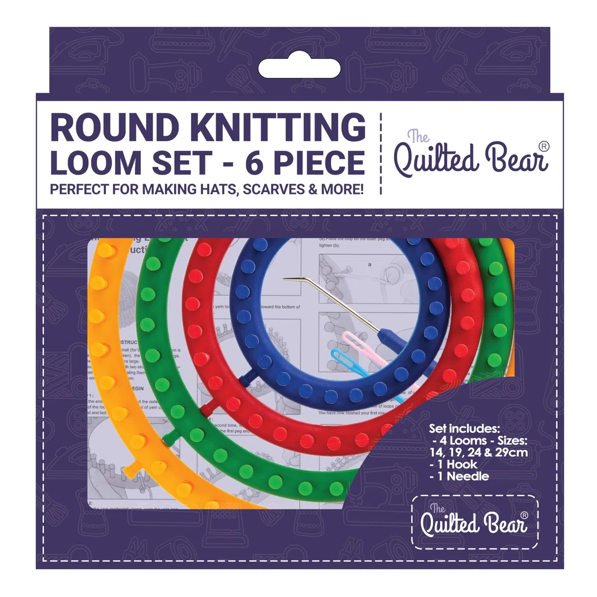Quilted Bear Round Knitting Loom Set - Perfekt für die Herstellung von Hüten, Schals und mehr