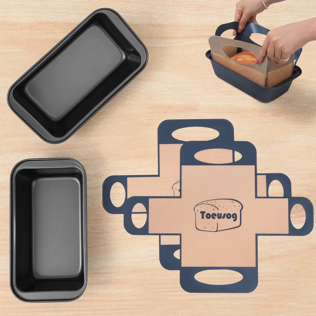Brotbackform Kasten 2er Set: Kastenform Brot 27x15x7cm mit 2x Backmatte - Antihaft Brotform zum Toastbrot Backen - Brot Backform Rechteckig für Backofen aus Karbonstahl