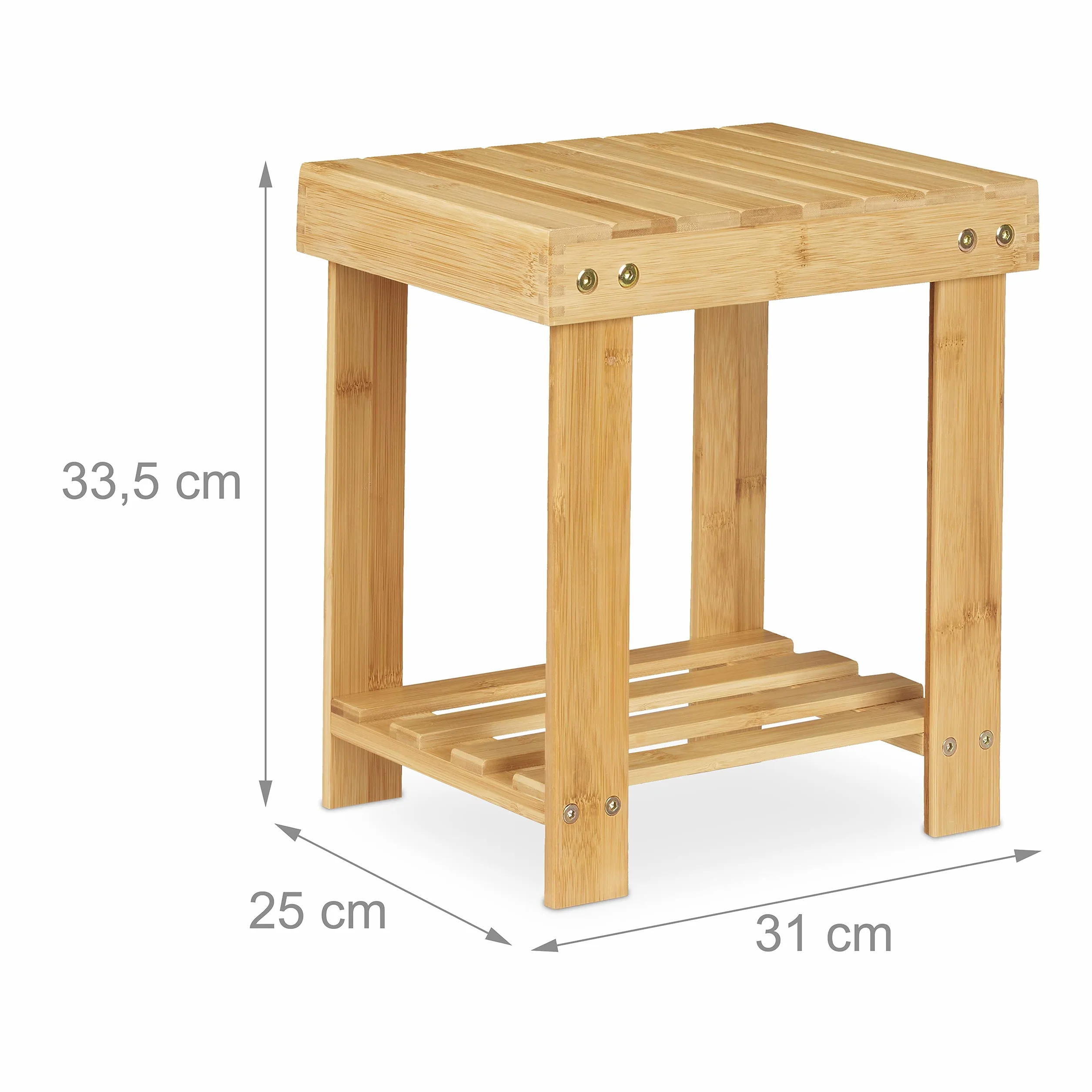 Relaxdays Fußbank Bambus, bis 100 kg, Stabiler Tritthocker, Kinderhocker Bad, Fußhocker, HxBxT: 33,5 x 25 x 31 cm, Natur