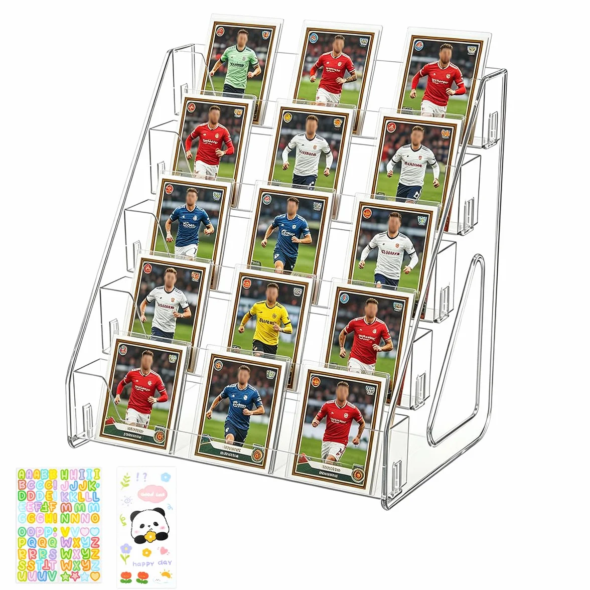 5 Stöckiger Kartenständer, transparent Postkartenständer Acryl und Aufkleber, Postkartenhalter für Grußkarten, Kartenaufsteller für Sammelkarten, Aufbewahrungsständer für Fotos Teebox