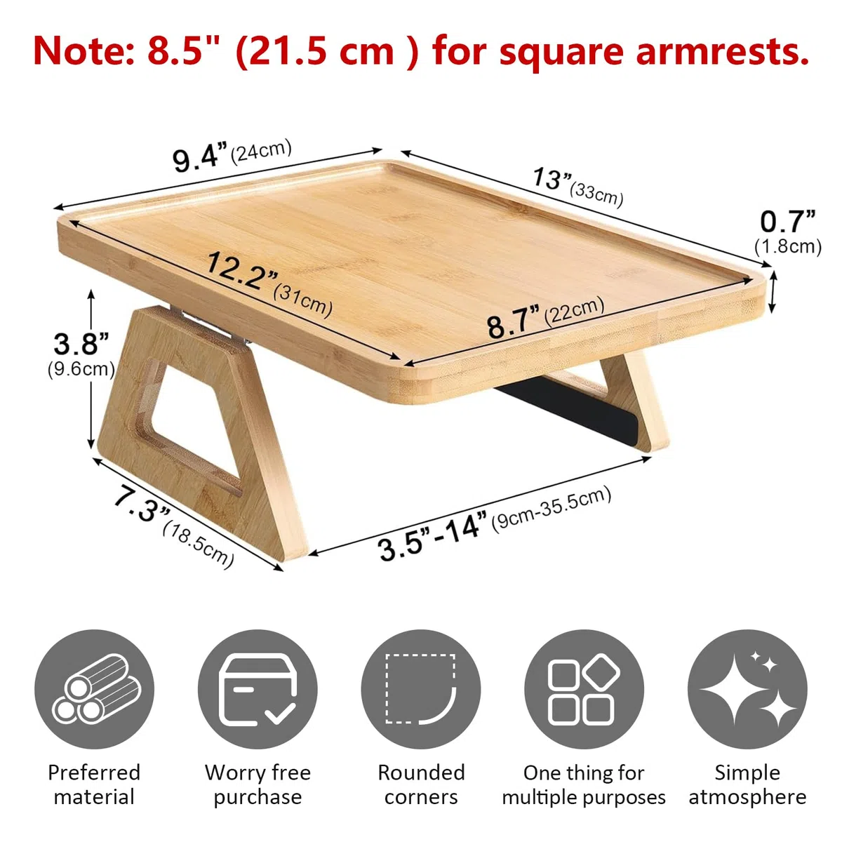 Sofatablett Armlehne, Sofatablett-Armlehne zum Anklipsen, Faltbares Hozl Rutschfester Couch Tablett, für Sofa, Beistelltisch, Sessel, Tablett für Snacks, Telefon, Getränke, Tasse, Holzfarbe