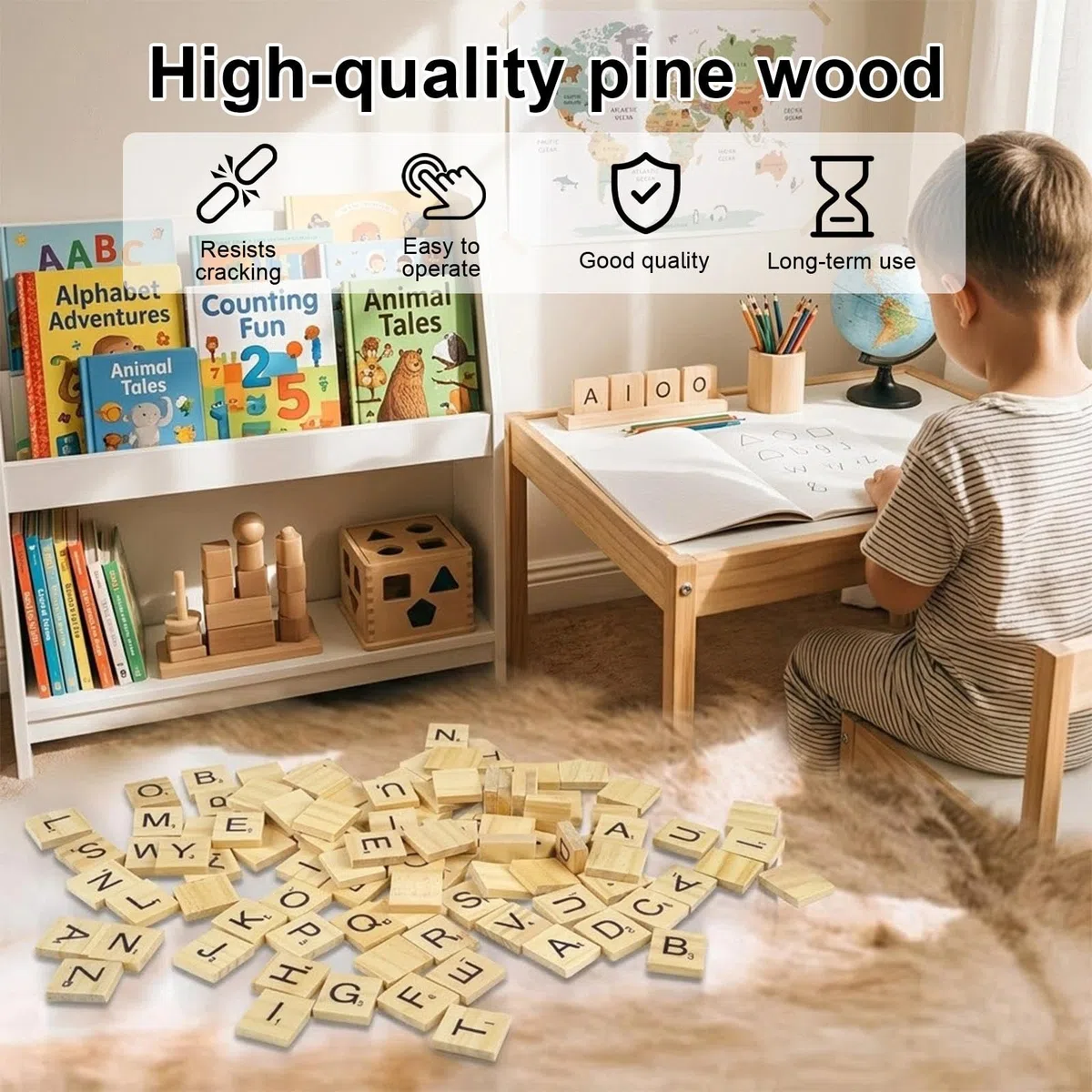 1000 Stück Scrabble Buchstaben Holz, Holzbuchstaben Klein, 20x18x5mm Lernbuchstaben mit Kantenschliff & Aufbewahrungsbeutel, Buchstaben Holz Geeignet für DIY, Spiele und Vorschulerziehung