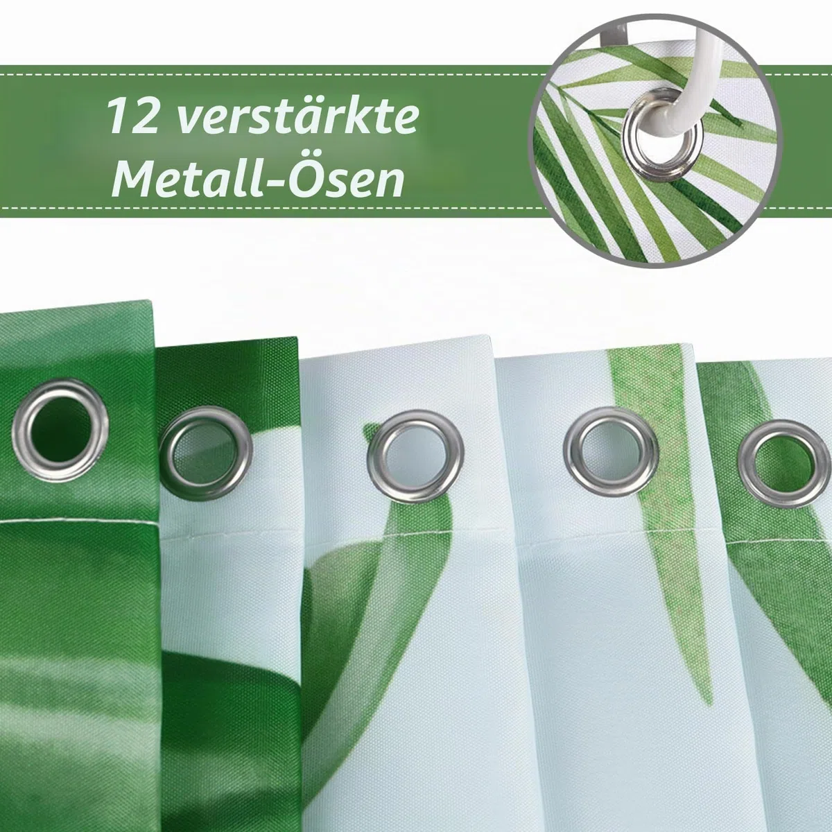 Bonhause Duschvorhang Grüne Blätter Tropische Pflanze Duschvorhänge 180 x 180 cm Anti-Schimmel Wasserdicht Polyester Stoff Waschbar Bad Vorhäng für Badzimmer mit 12 Haken
