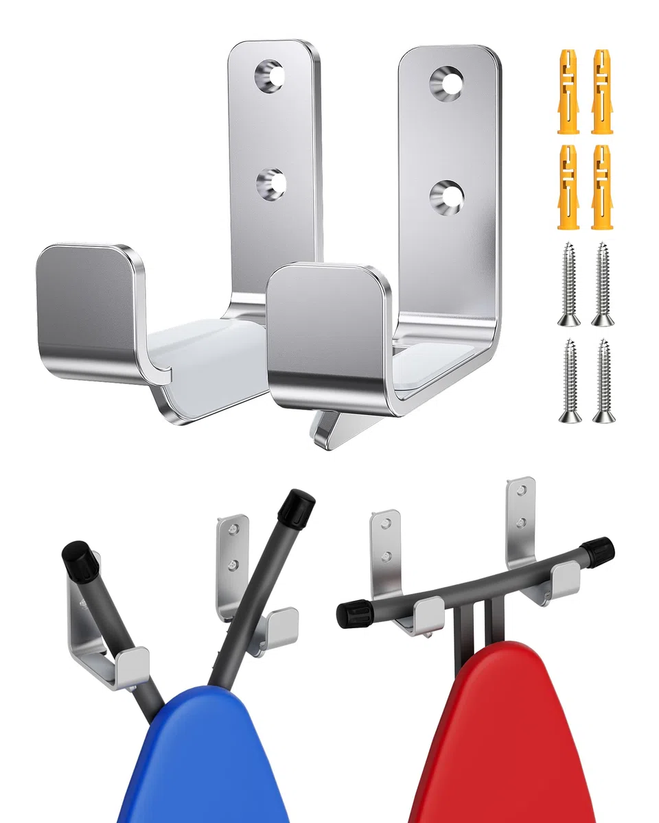 Bügelbrett Wandhaken Moderne Wandhalterung Bügelbrett Aufhänger für Waschküche Rack Hängeregal Aufhänger Edelstahl, Silber