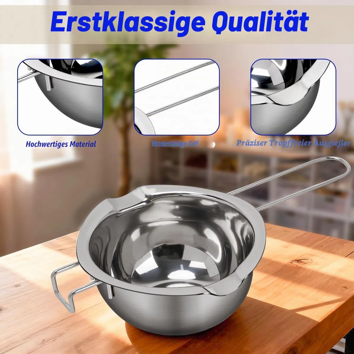 Wasserbad-Topf 3-teiliges Edelstahl Schmelztopf Set für Kerzenherstellung, mit Ausgießkanne zum Schmelzen von Sojawachs, Bienenwachs - Ideal für DIY Kerzen, Seife & Schokolade
