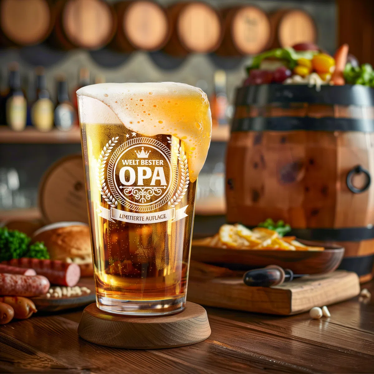 LIGHTEN LIFE Opa-Geschenke,Opa-Bierglas in Fassbox, Hochwertige Opa-Geburtstagsgeschenke-480 ml