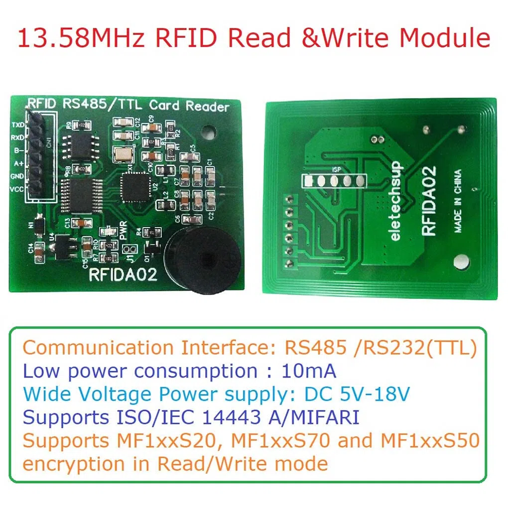 RFIDA02 Modul RS485/TTL232 Schnittstellenquelle RS485 UART 13,56 MHz Lese/Schreibgerät CV520 Netzteil Ersatz für M1, RS485