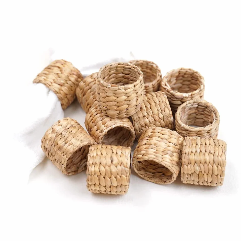 12Pcs Handgefertigte Servietten Ringe aus Wasser Hyazinthe, Rustikal Serviettenhalter Tischdekor, DIY Serviettenschnallen Napkin Ring für Esszimmer,Weihnachten,Hochzeit Party,Geburtstag