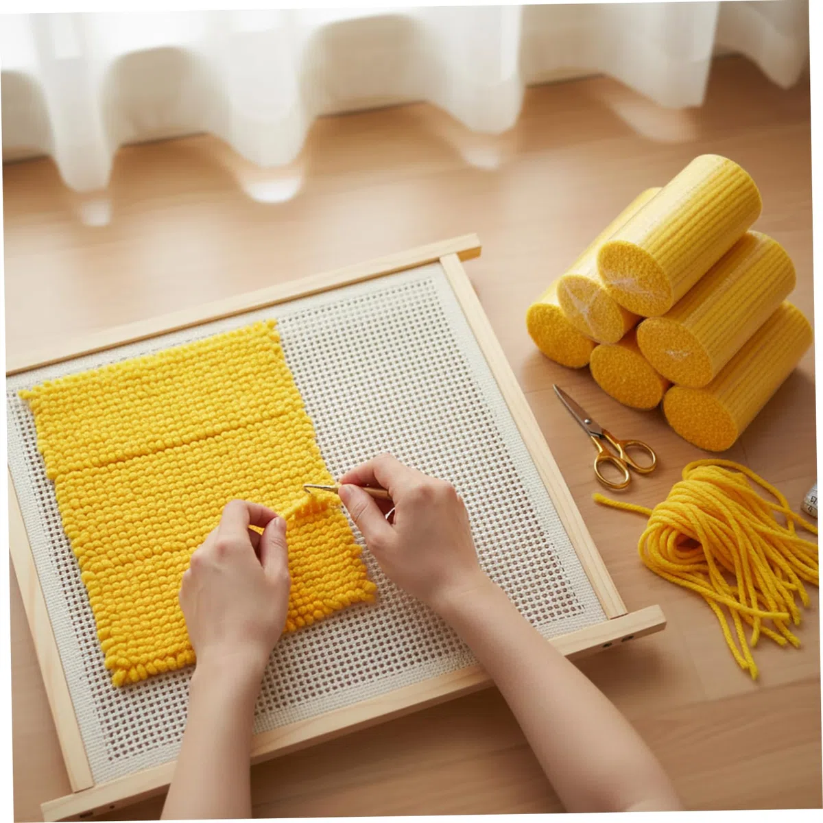 Knüpfgarn, vorgeschnitten, 10 Bündel weiches Acryl-Teppichgarn, ideal für DIY-Bastelsets, lebendige Farben, ideal für Knüpfhäkeln, Heimdekoration (gelb)