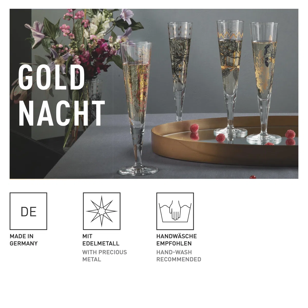 RITZENHOFF 6031007 Champagnerglas 200 ml - Serie Goldnacht 2er Set F24 - Designerstück mit Echt-Gold - Made in Germany