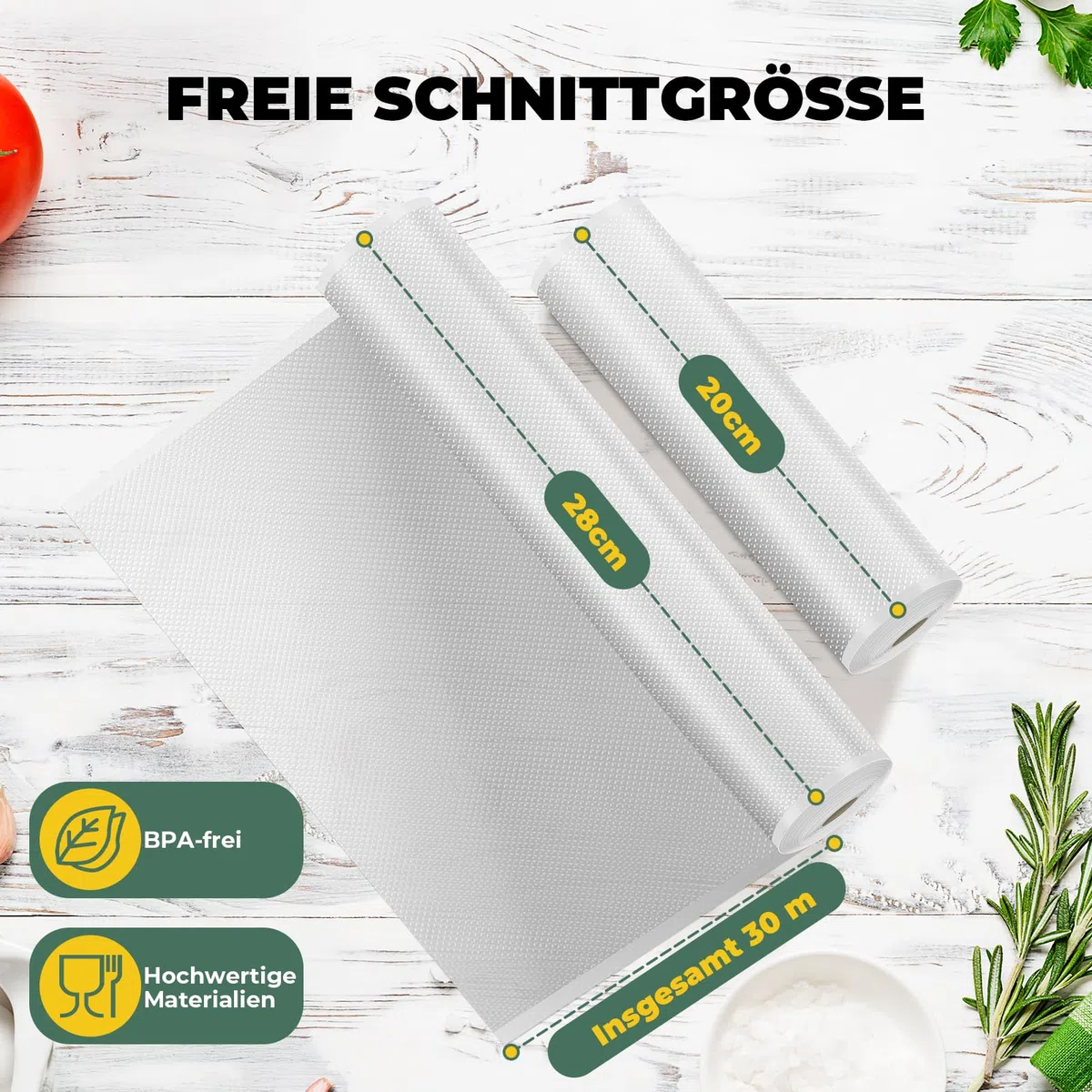 Vakuumierbeutel Rollen Vakuumierfolie 10 Rollen 20/28x300cm(30m), Profi- Folienrollen Vakuumierer Lebensmittel BPA-frei, stark & reißfest, für alle Vakuumierer & Sous Vide