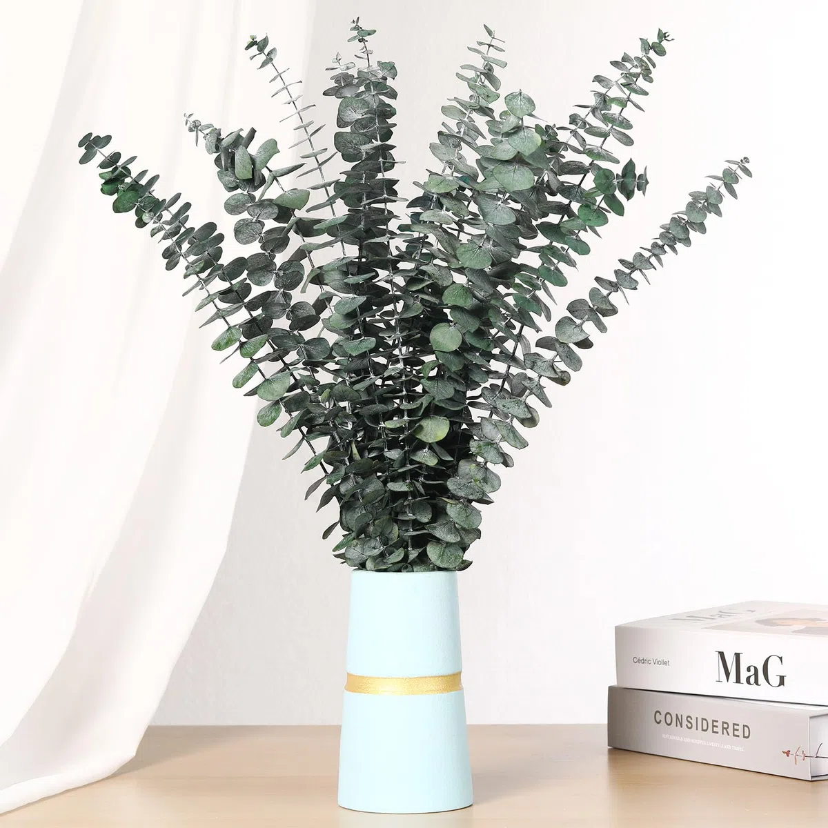 Getrocknete Eukalyptusäste, Packung mit 16 natürlichen echten grünen Eukalyptusblättern, 44 cm erhaltene Eukalyptuspflanze für Hochzeiten, Blumenarrangements, Raumduft und Vasen-Dekoration