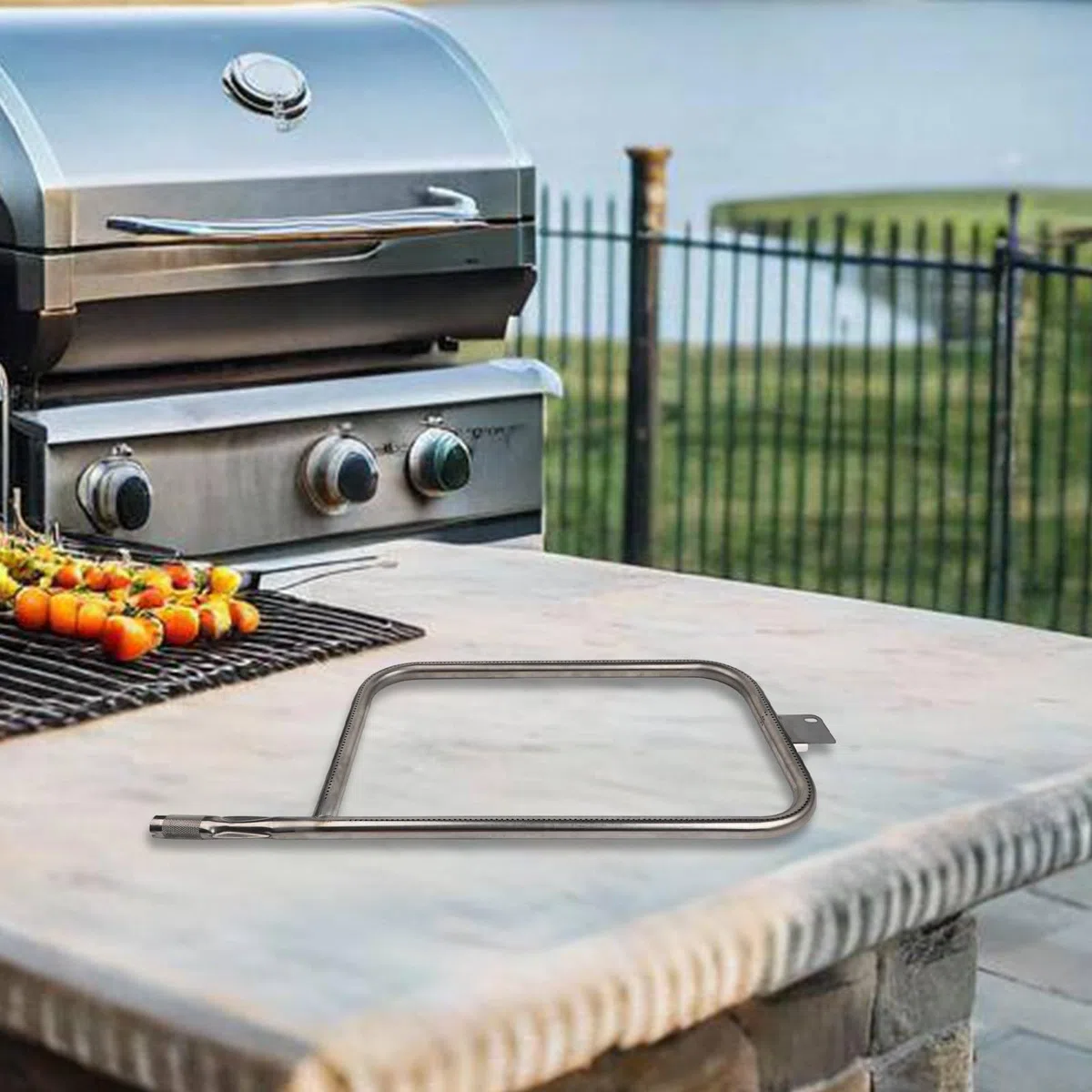304 Edelstahl-Brennerrohr 56 cm für Weber Q300 Q320 Q3000 Q3200 BBQ Grill Ersatzkomponente, Brenner-Set mit Installations-Hardware, hitzebeständige Grillteile Grillbrenner (C)
