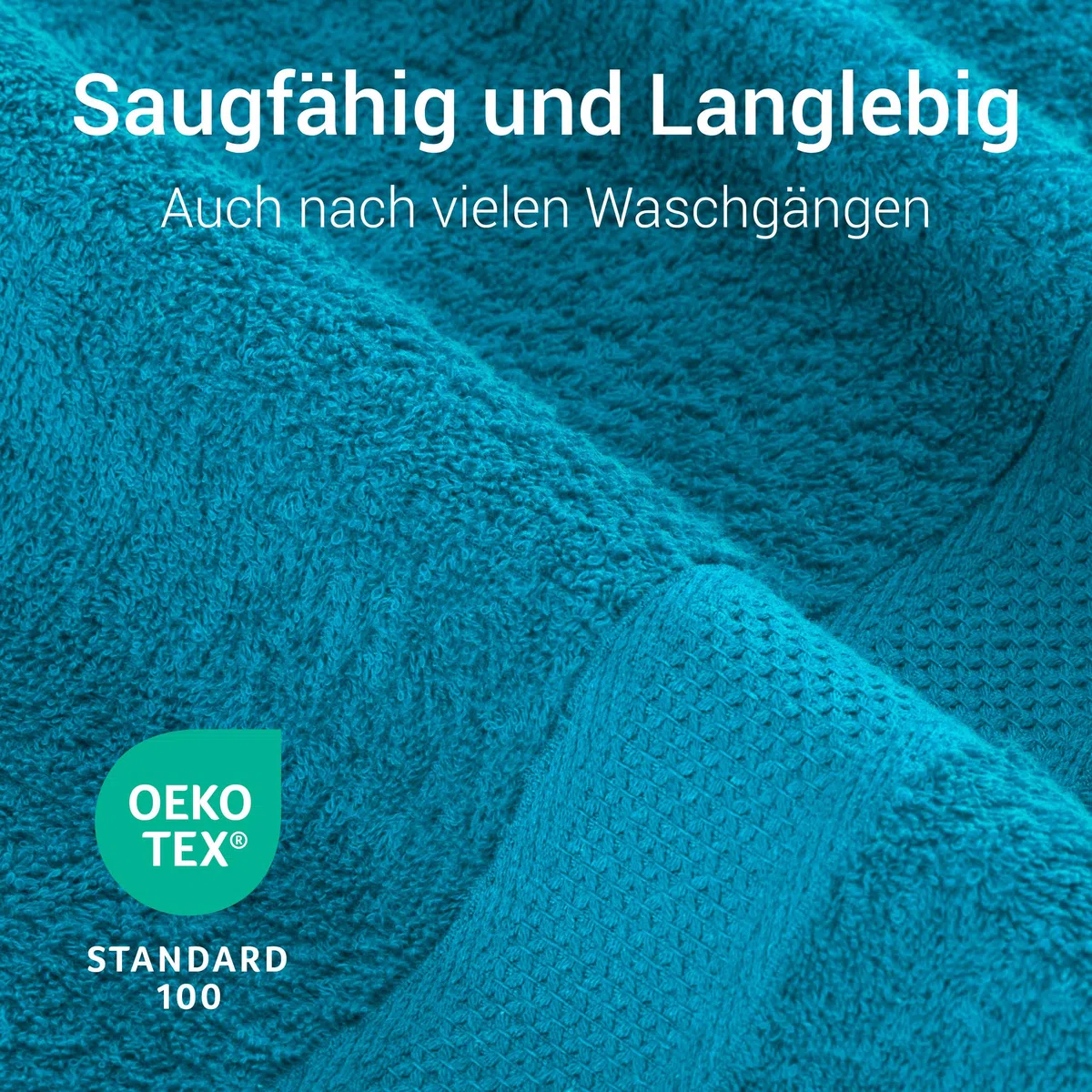 Premium 8-teiliges Handtuch Set mit Aufhängeschlaufe, 100% Baumwolle, Oeko Tex 100, 2 Badetücher-Set 2 Handtücher und 4 Waschlappen – sehr saugfähig und weiche Badezimmertücher (Türkis)