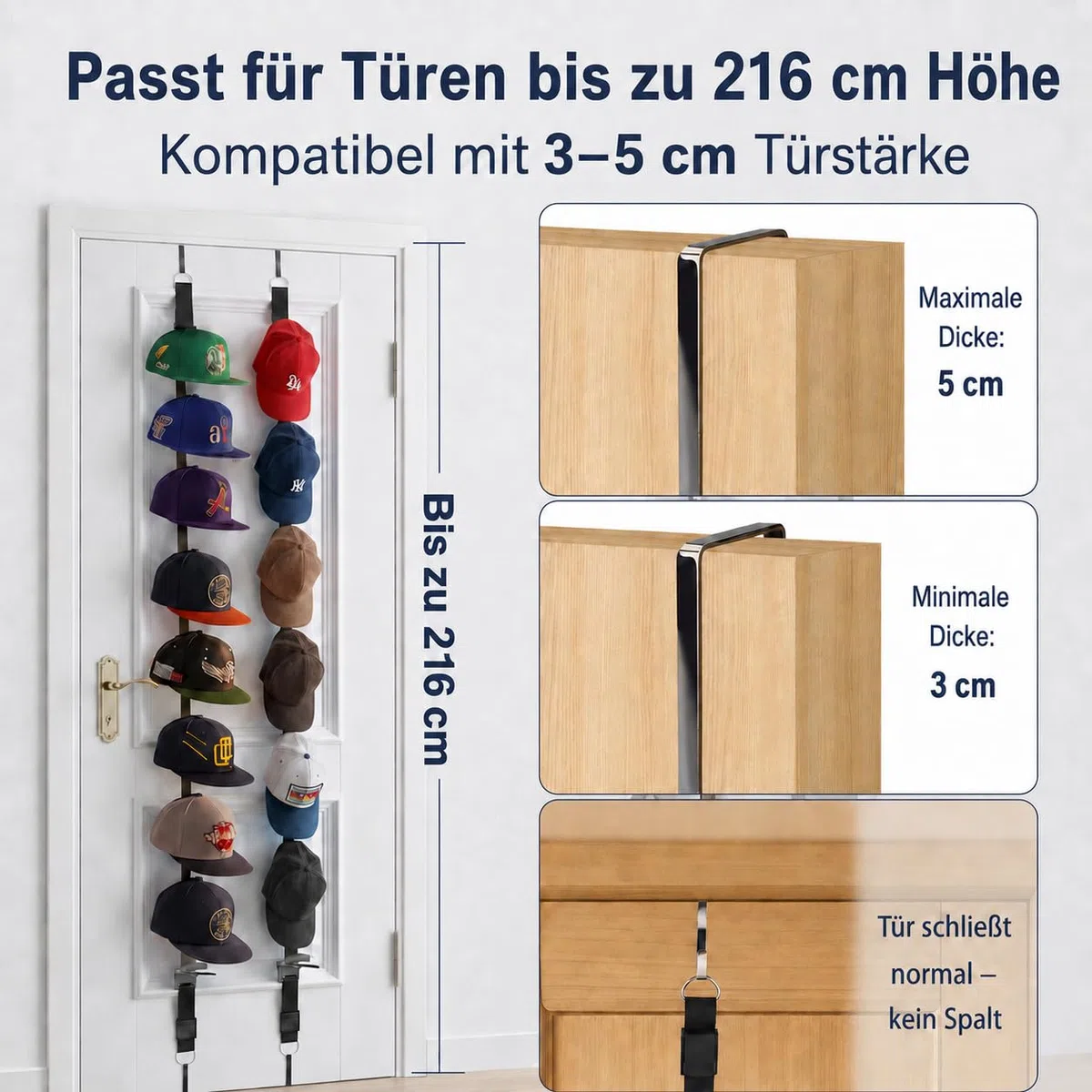 QUELIEN Cap Halter für Tür, Baseballkappen Organizer zum Aufhängen über der Tür, verstellbarer Kappenhalter ohne Bohren mit Display Haken, Hutablage für Schrank und Schlafzimmer, 1 Stück