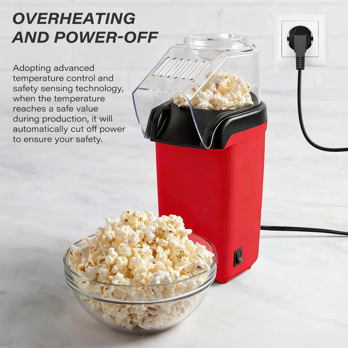 Heißluft Popcornmaschine, Mini Heißluft Popcorn Maker Ohne Öl, 1200w Popcornmaschine Klein, 3 Minuten Schnelles, One-Touch-Bedienung, Popcorn Maker für Zuhause Filme Fußballabend Weihnachten Partys
