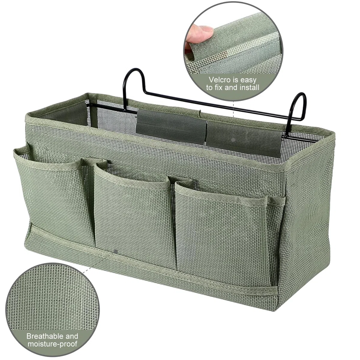 Net Nachttisch-Hängeaufbewahrung,Bett Organizer Zum Einhänge,betttaschen hängeaufbewahrung,Bett-Organizer,Betttasche zum Einhängen 3 Fächer,Hänge-Aufbewahrungstasche für Zuhause,Schule,Wohnheim (Grün)
