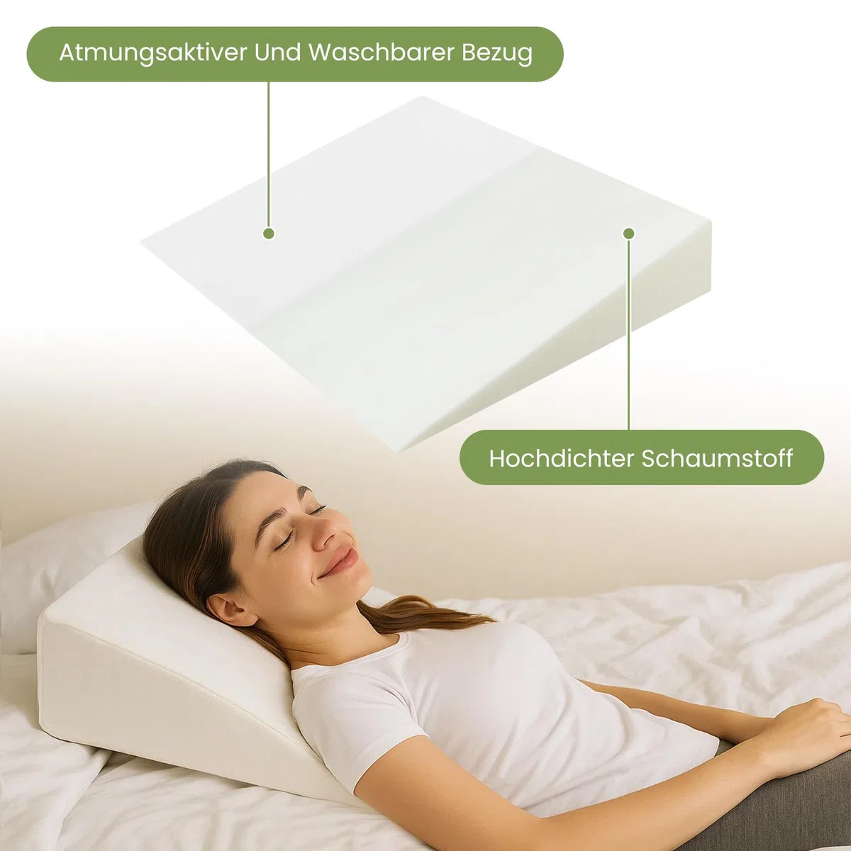 Premium Keilkissen für Bett & Sofa – 2-Zonen-Komfortsystem | Reflux- & Schlafhöherlagerungskissen | Ergonomischer Matratzenkeil | Lesekissen, Rückenstützkissen & Beinkissen (White 80cm)