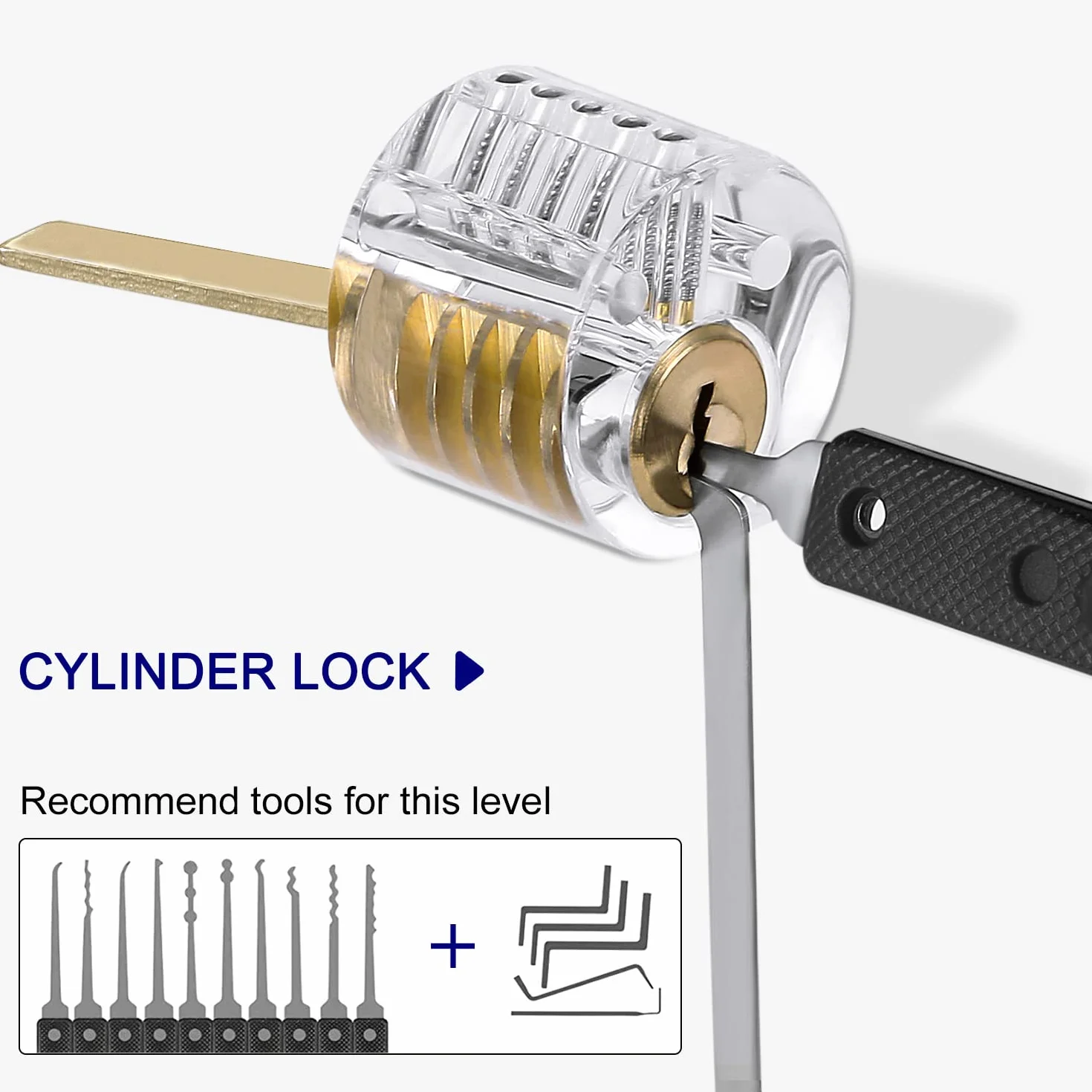 Lockpicking-Set, 34-teilig, Trainingswerkzeuge mit 3 transparenten Vorhängeschlössern, Lockpicking-Kit, bequemer Silikongriff, für Schlösser Anfänger und Profis