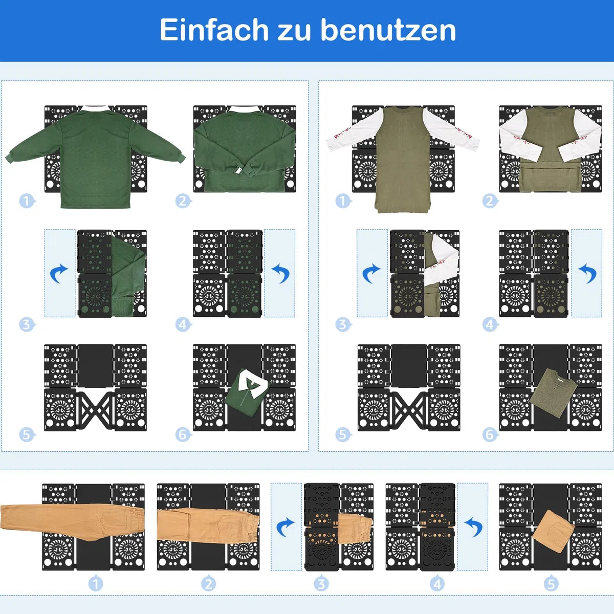 BoxLegend V3 Faltbrett Für Kleidung Hemden Hosen Wäsche Kinder und Erwachsen T Shirt Faltbrett Verstelltbar Wäschefaltbrett Hemdenfalter (Schwarz)