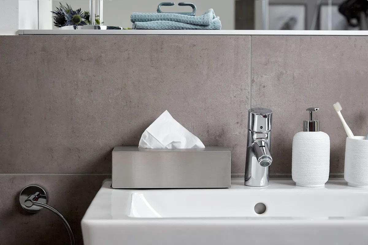 WENKO Edelstahlbox für Kosmetiktücher Boxmantel Tuchhülle Bad-Accessoire, Silber